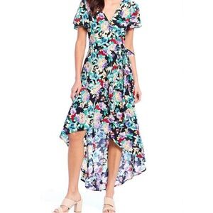 Bands of Gypsies Floral Print High-Low Wrap Dress